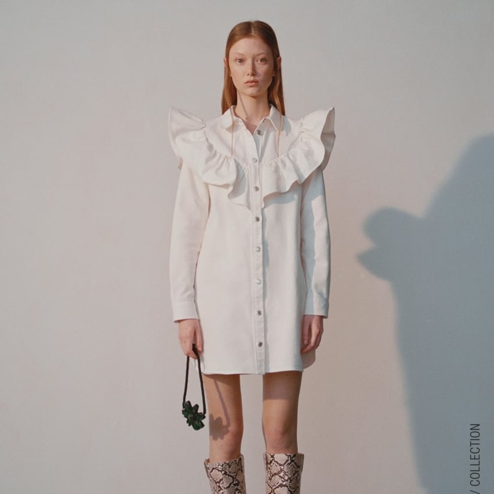 Zara Ruffle Jean White Dress Collar, jacket